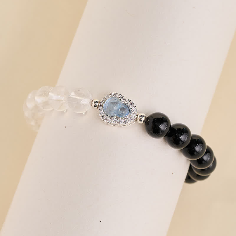 Buddha Stones Pulsera de cuarzo transparente, obsidiana negra y forma de calabaza. - image 3