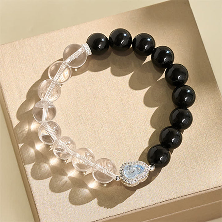 Buddha Stones Pulsera de cuarzo transparente, obsidiana negra y forma de calabaza. - image 19