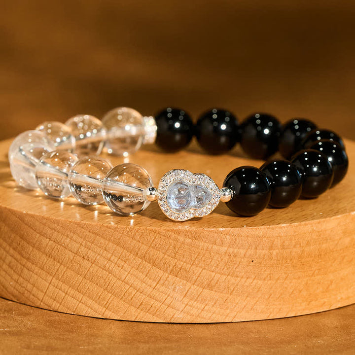Buddha Stones Pulsera de cuarzo transparente, obsidiana negra y forma de calabaza. - image 18