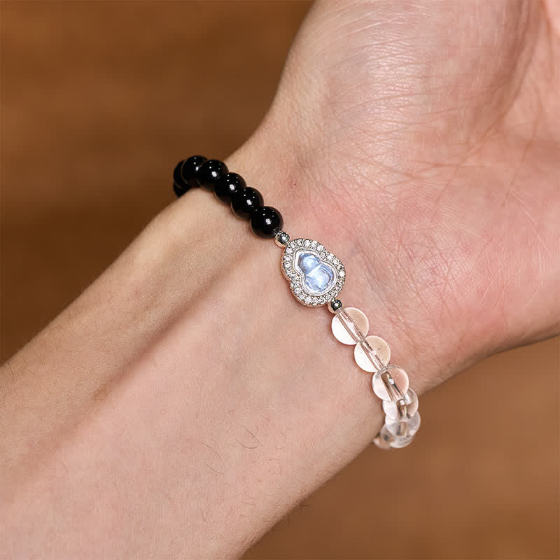 Buddha Stones Pulsera de cuarzo transparente, obsidiana negra y forma de calabaza. - image 16