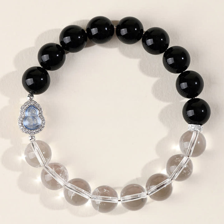 Buddha Stones Pulsera de cuarzo transparente, obsidiana negra y forma de calabaza. - image 21