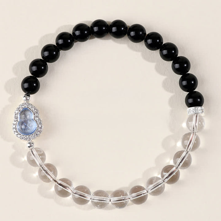 Buddha Stones Pulsera de cuarzo transparente, obsidiana negra y forma de calabaza. - image 14