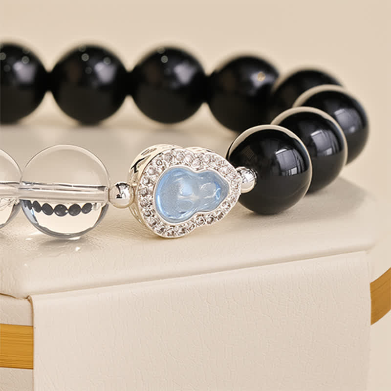 Buddha Stones Pulsera de cuarzo transparente, obsidiana negra y forma de calabaza. - image 22