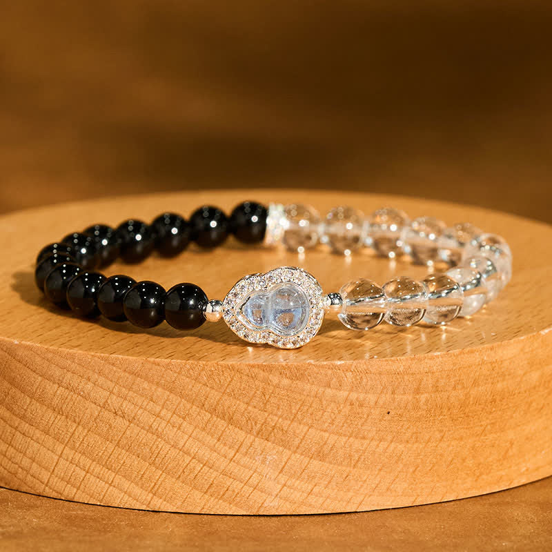 Buddha Stones Pulsera de cuarzo transparente, obsidiana negra y forma de calabaza. - image 11