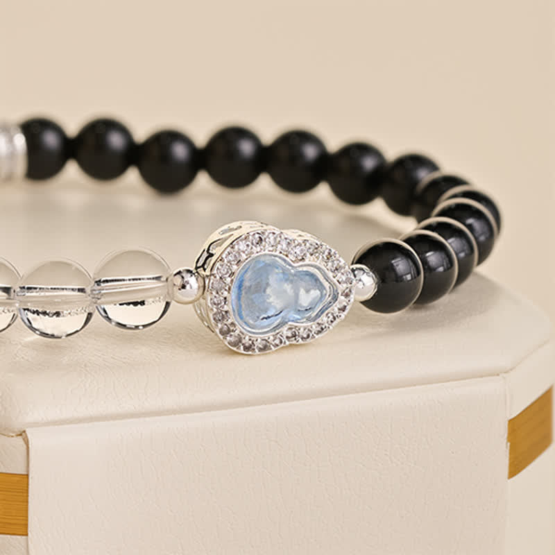 Buddha Stones Pulsera de cuarzo transparente, obsidiana negra y forma de calabaza. - image 15