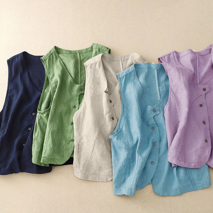 Buddha Stones Camiseta sin mangas de mujer con botones, estilo casual de verano y líneas minimalistas. - image 27