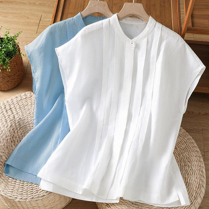 Buddha Stones Camisas sin mangas lisas para mujer, estilo casual de verano, con pliegues en la parte delantera. - image 15