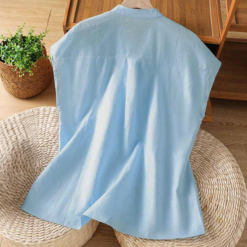 Buddha Stones Camisas sin mangas lisas para mujer, estilo casual de verano, con pliegues en la parte delantera. - image 1