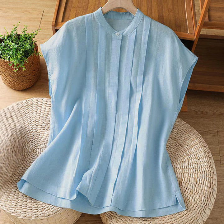 Buddha Stones Camisas sin mangas lisas para mujer, estilo casual de verano, con pliegues en la parte delantera. - Azul claro - US8-10, UK/AU12-14, EU40-42 (2XL) - image 0