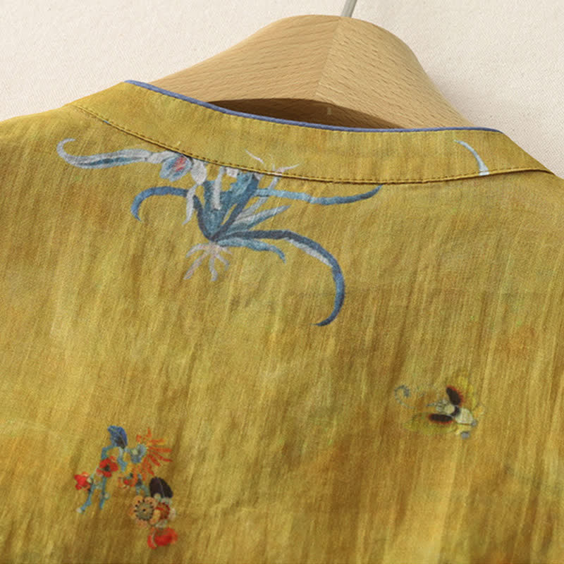 Buddha Stones Camiseta sin mangas para mujer estilo Summer Tang Vintage Frog Button Orchid Floral - image 6