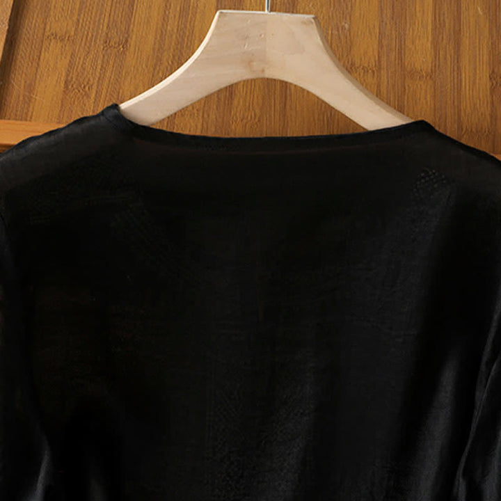 Buddha Stones Camisetas de manga corta para mujer con bordado geométrico, estilo bohemio informal de verano. - image 3