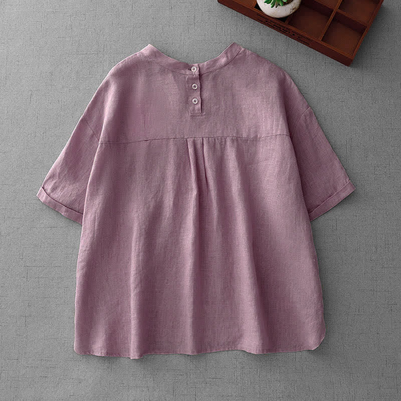 Buddha Stones Camisetas de manga corta para mujer, estilo casual de verano, minimalistas, con botones en la espalda y bolsillos delanteros. - image 1