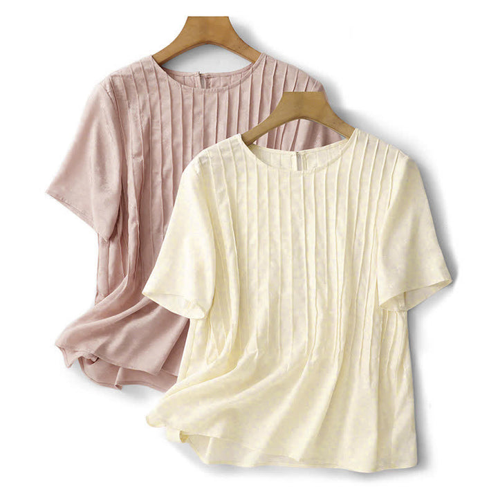 Buddha Stones Camisetas de manga corta para mujer, elegantes, plisadas y de color liso, ideales para el verano. - image 21