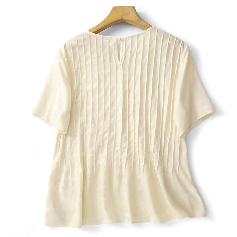Buddha Stones Camisetas de manga corta para mujer, elegantes, plisadas y de color liso, ideales para el verano. - image 11