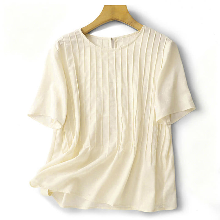 Buddha Stones Camisetas de manga corta para mujer, elegantes, plisadas y de color liso, ideales para el verano. - image 10