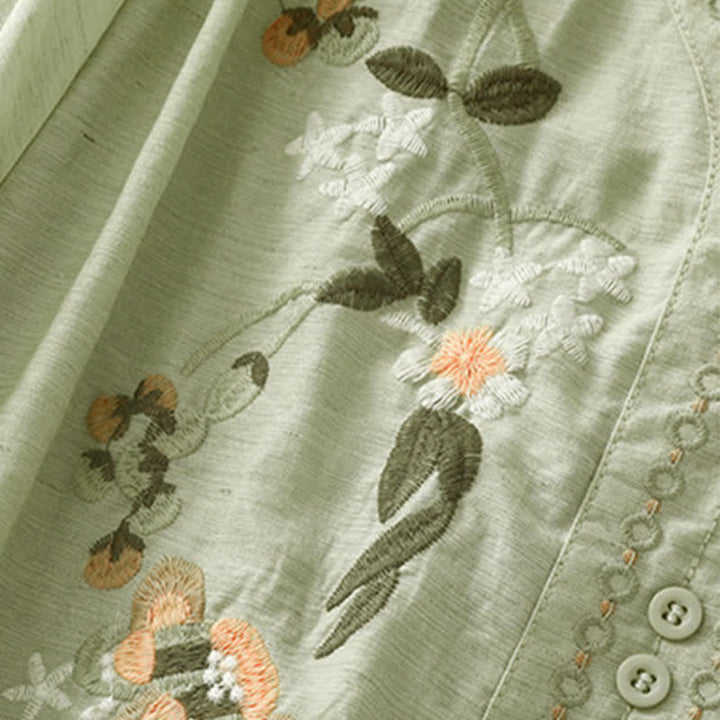 Buddha Stones Camisa de manga corta para mujer con bordado floral estilo boho veraniego - image 2
