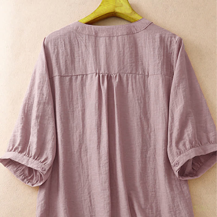 Buddha Stones Camisa de manga corta para mujer con bordado floral estilo boho veraniego - image 8