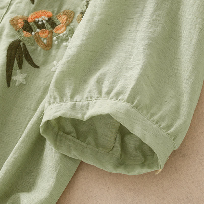 Buddha Stones Camisa de manga corta para mujer con bordado floral estilo boho veraniego - image 3