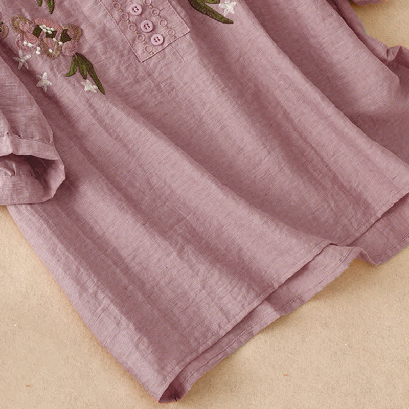 Buddha Stones Camisa de manga corta para mujer con bordado floral estilo boho veraniego - image 12