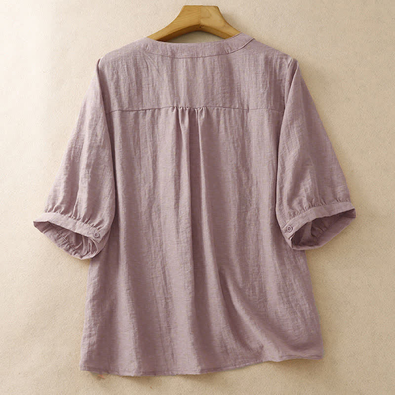 Buddha Stones Camisa de manga corta para mujer con bordado floral estilo boho veraniego - image 7