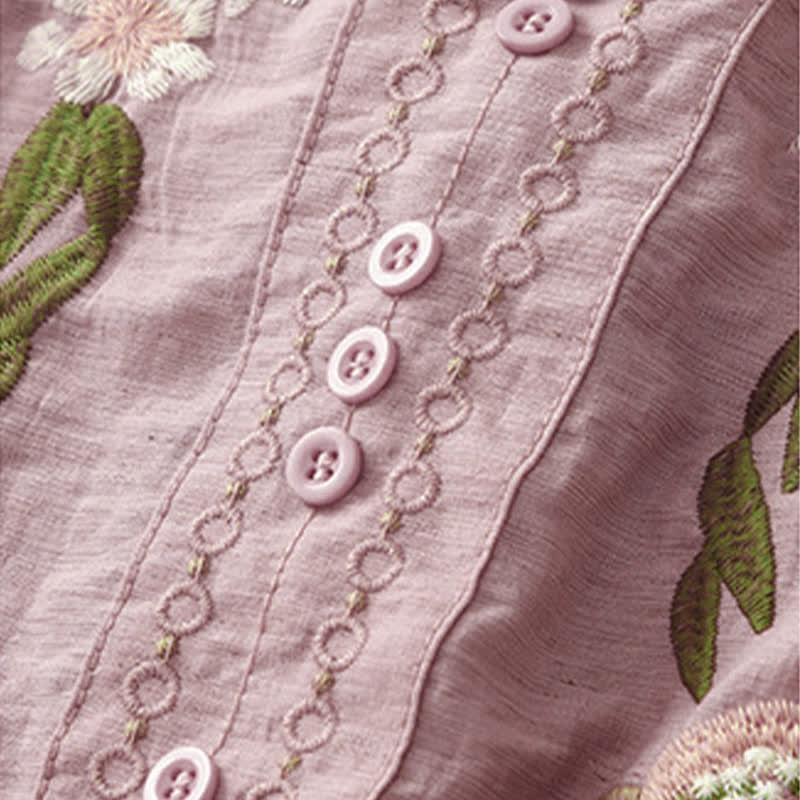 Buddha Stones Camisa de manga corta para mujer con bordado floral estilo boho veraniego - image 11