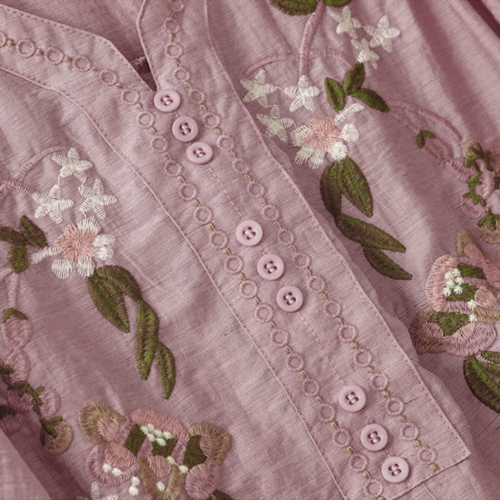 Buddha Stones Camisa de manga corta para mujer con bordado floral estilo boho veraniego - image 10