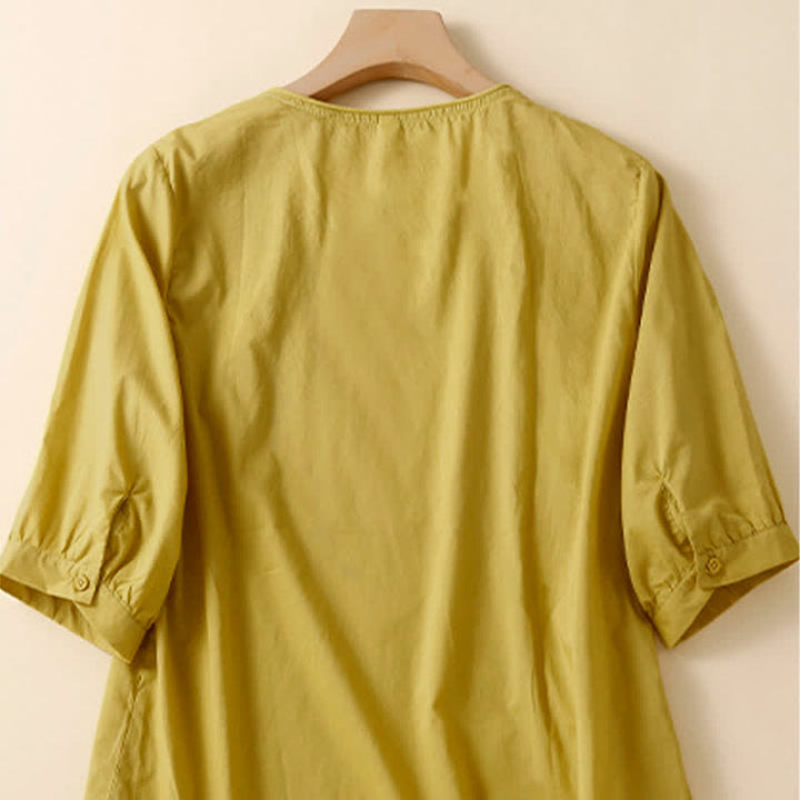 Buddha Stones Camisetas de manga corta para mujer, estilo casual de verano, con cuello redondo y bordado de flores. - image 7