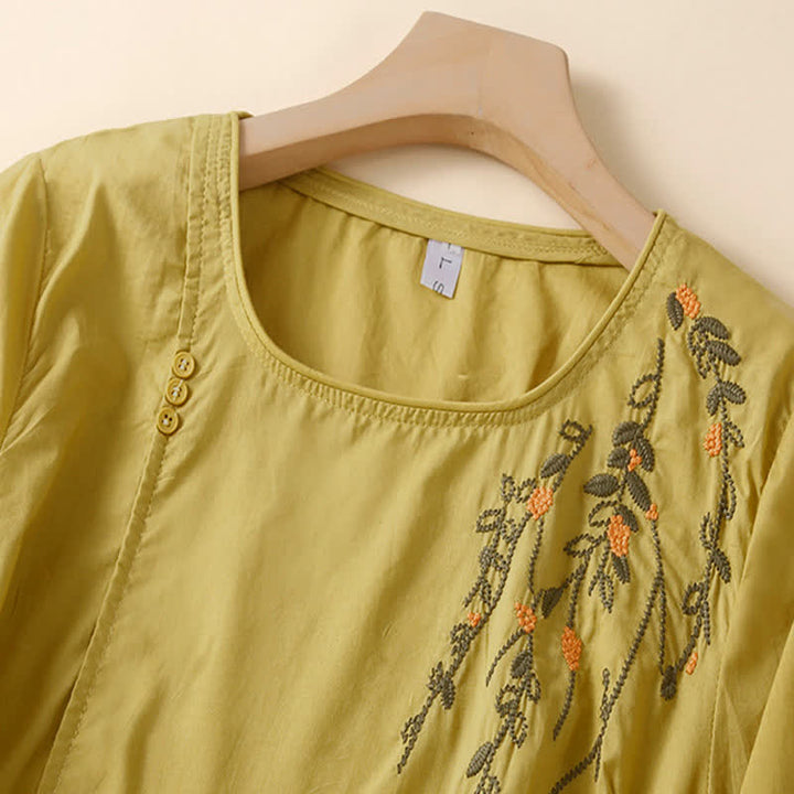 Buddha Stones Camisetas de manga corta para mujer, estilo casual de verano, con cuello redondo y bordado de flores. - image 8