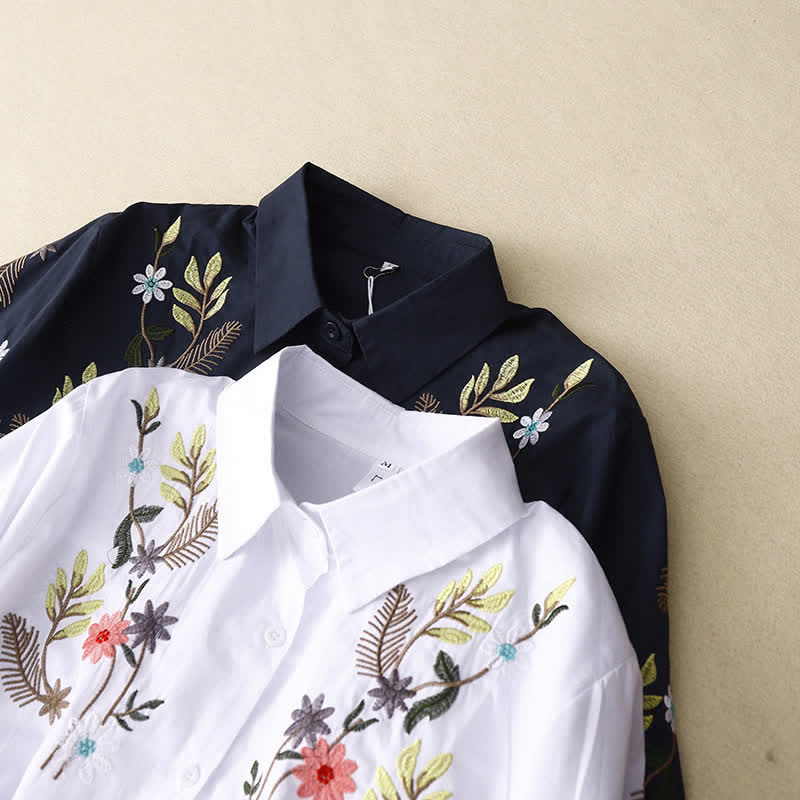 Buddha Stones Camisa de manga corta para mujer estilo boho con bordado floral, ideal para primavera y verano. - image 15