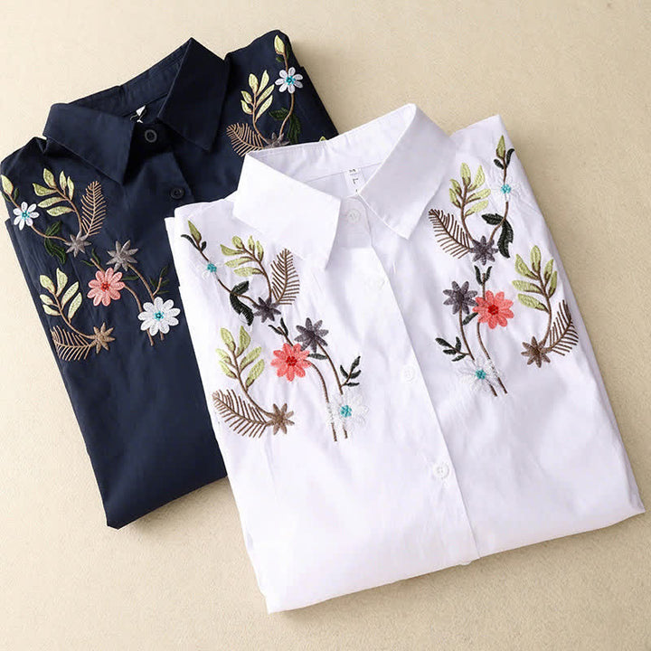 Buddha Stones Camisa de manga corta para mujer estilo boho con bordado floral, ideal para primavera y verano. - image 16