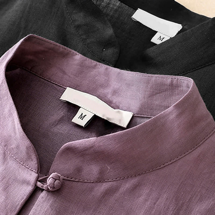 Buddha Stones Camisas de manga tres cuartos para mujer, color liso, con cuello mandarín, ideales para el verano. - image 18