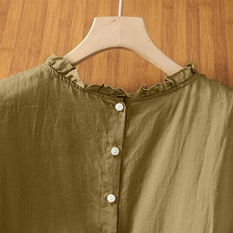 Buddha Stones Camisas sin mangas lisas para mujer, estilo casual de verano, con cuello con volantes y cierre de botones en la espalda. - image 22