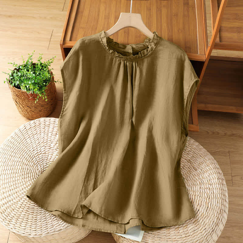 Buddha Stones Camisas sin mangas lisas para mujer, estilo casual de verano, con cuello con volantes y cierre de botones en la espalda. - vara de oro - US8-10，UK/AU12-14，EU40-42 (2XL) - image 19