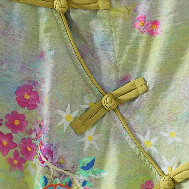 Buddha Stones Camisas sin mangas elegantes de verano para mujer con cuello mandarín, abertura lateral y estampado floral. - image 12