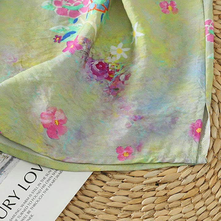 Buddha Stones Camisas sin mangas elegantes de verano para mujer con cuello mandarín, abertura lateral y estampado floral. - image 14