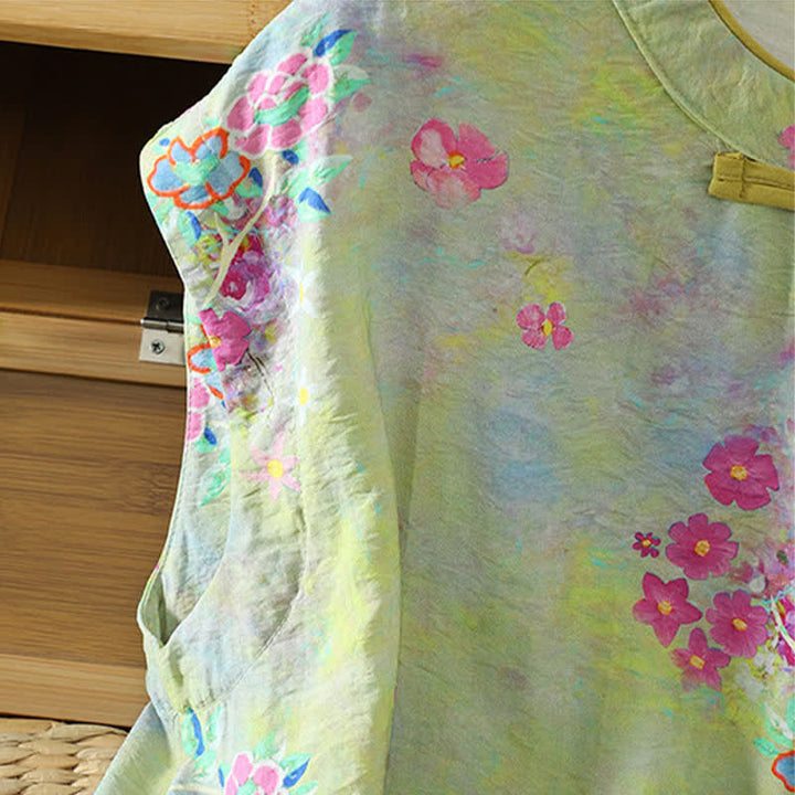 Buddha Stones Camisas sin mangas elegantes de verano para mujer con cuello mandarín, abertura lateral y estampado floral. - image 13