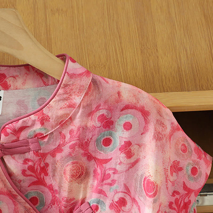 Buddha Stones Camisas sin mangas elegantes de verano para mujer con cuello mandarín, abertura lateral y estampado floral. - image 19
