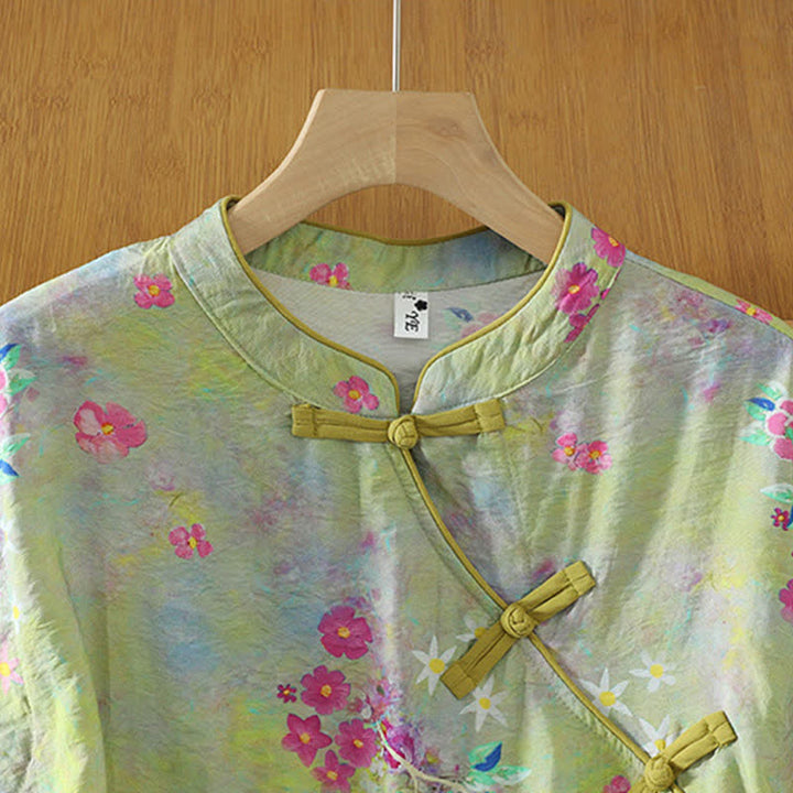 Buddha Stones Camisas sin mangas elegantes de verano para mujer con cuello mandarín, abertura lateral y estampado floral. - image 11