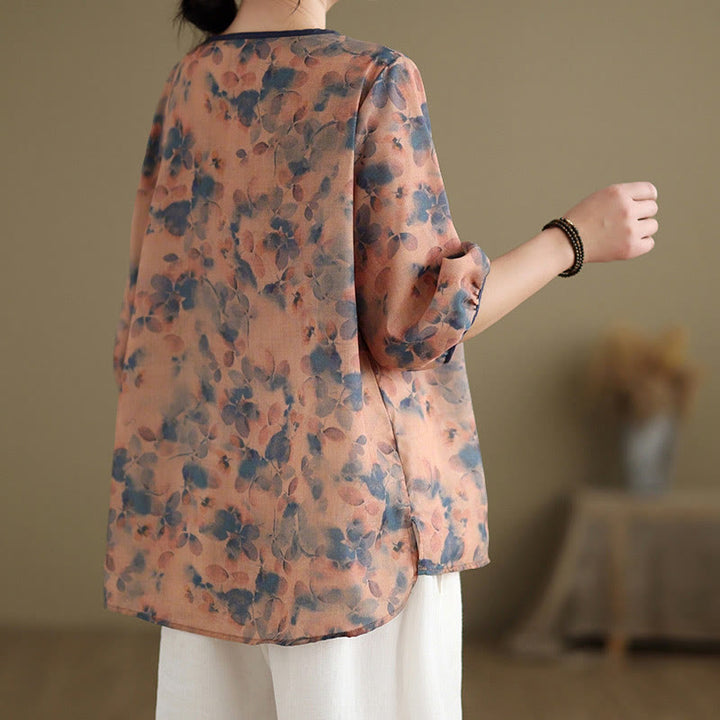 Buddha Stones Camisas de manga tres cuartos para mujer con cuello en V y estampado floral vintage de verano - image 11