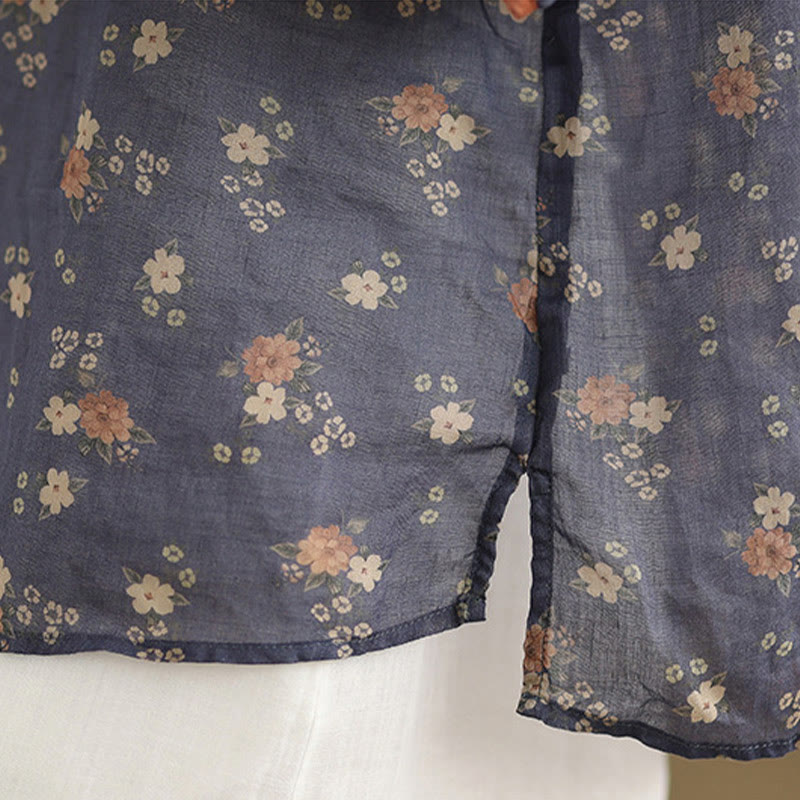 Buddha Stones Camisas de manga tres cuartos para mujer con cuello en V y estampado floral vintage de verano - image 8