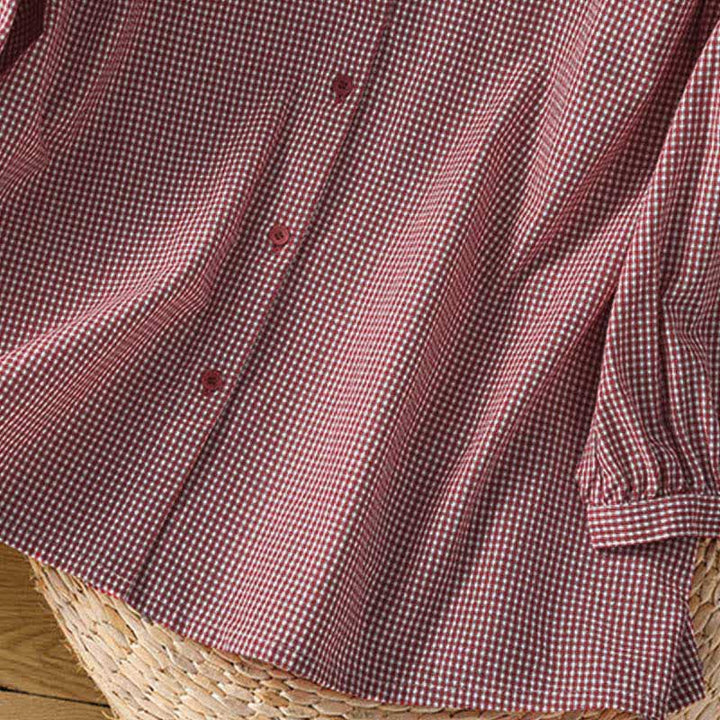 Buddha Stones Camisas de manga larga a cuadros con botones para mujer, ideales para la primavera. - image 5