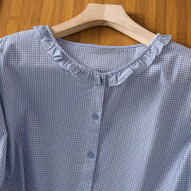 Buddha Stones Camisas de manga larga a cuadros con botones para mujer, ideales para la primavera. - image 11
