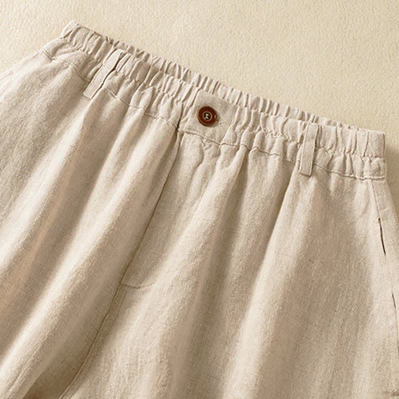 Buddha Stones Pantalones harem de verano informales para mujer, de color liso, con cintura elástica y bolsillos. - image 3