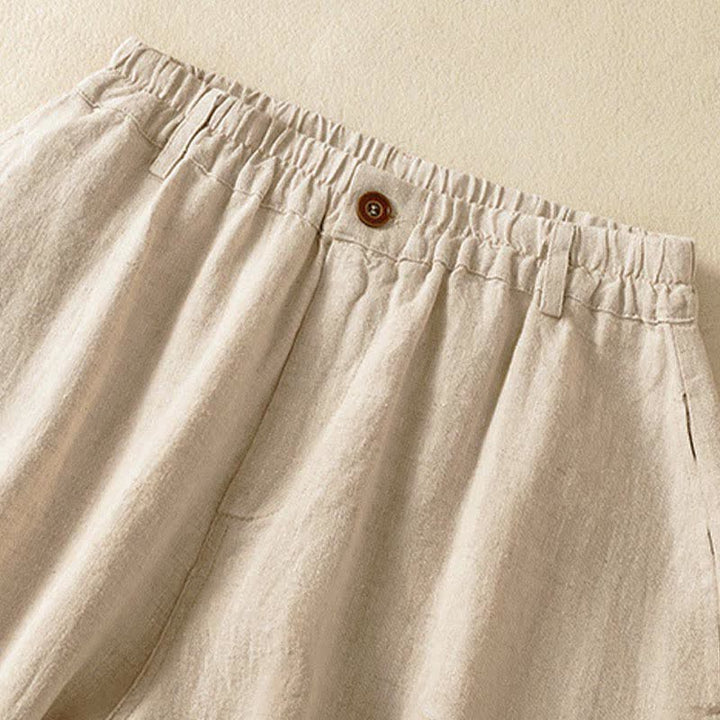Buddha Stones Pantalones harem de verano informales para mujer, de color liso, con cintura elástica y bolsillos. - image 3