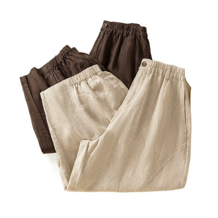 Buddha Stones Pantalones harem de verano informales para mujer, de color liso, con cintura elástica y bolsillos. - image 17