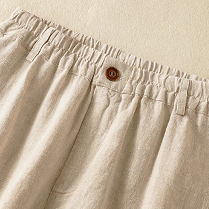 Buddha Stones Pantalones harem de verano informales para mujer, de color liso, con cintura elástica y bolsillos. - image 2