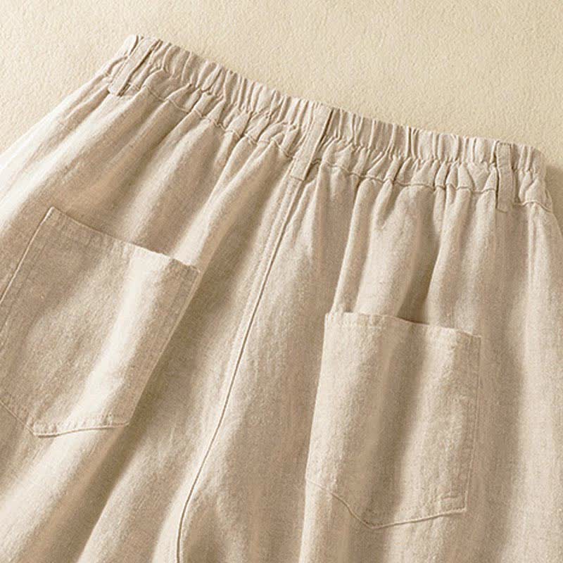 Buddha Stones Pantalones harem de verano informales para mujer, de color liso, con cintura elástica y bolsillos. - image 4