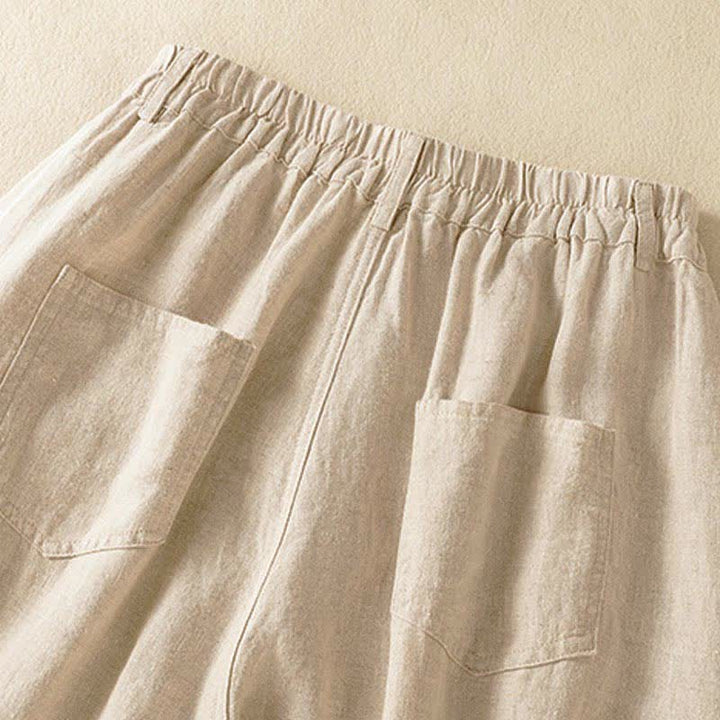 Buddha Stones Pantalones harem de verano informales para mujer, de color liso, con cintura elástica y bolsillos. - image 4