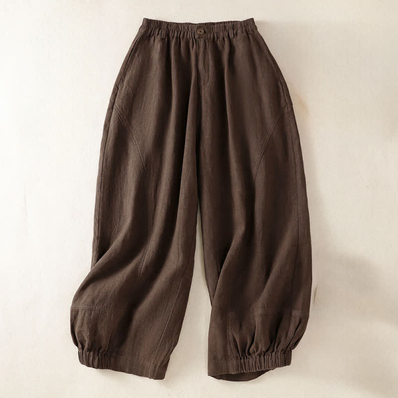 Buddha Stones Pantalones harem de verano informales para mujer, de color liso, con cintura elástica y bolsillos. - Marrón silla de montar - US8-10，UK/AU12-14，EU40-42 (2XL) - image 9