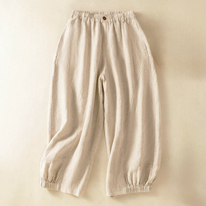 Buddha Stones Pantalones harem de verano informales para mujer, de color liso, con cintura elástica y bolsillos. - Lino - US8-10，UK/AU12-14，EU40-42 (2XL) - image 0